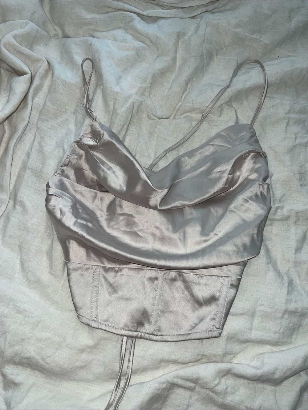 L.A. Hearts Satin Cowl Crop Top in Light Beige